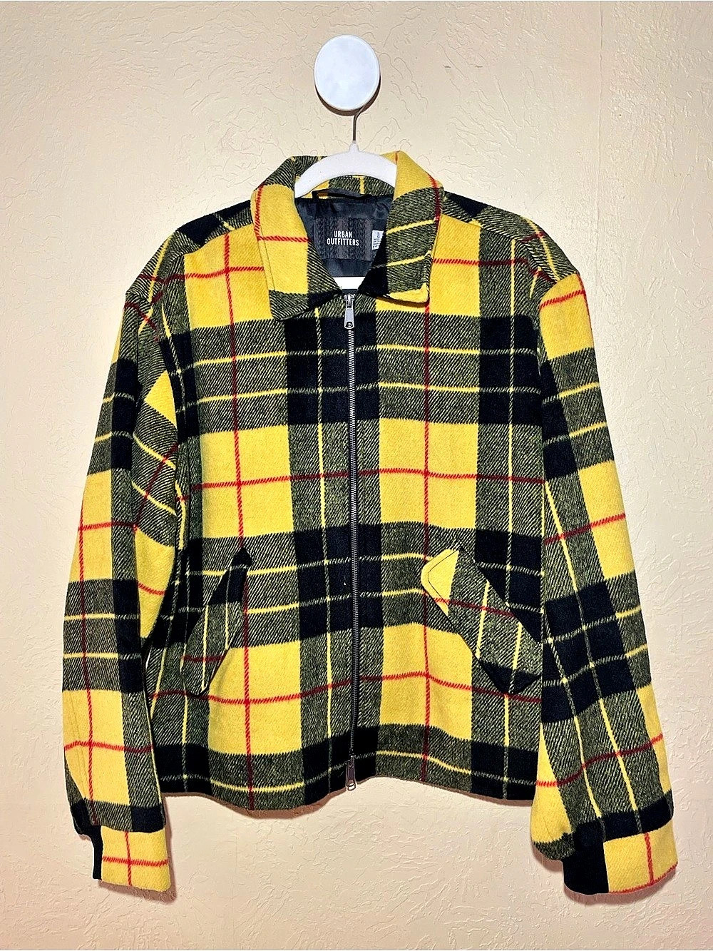 Urban Outfitters Plaid Bomber Jacket in Yellow & Black Large NWT
